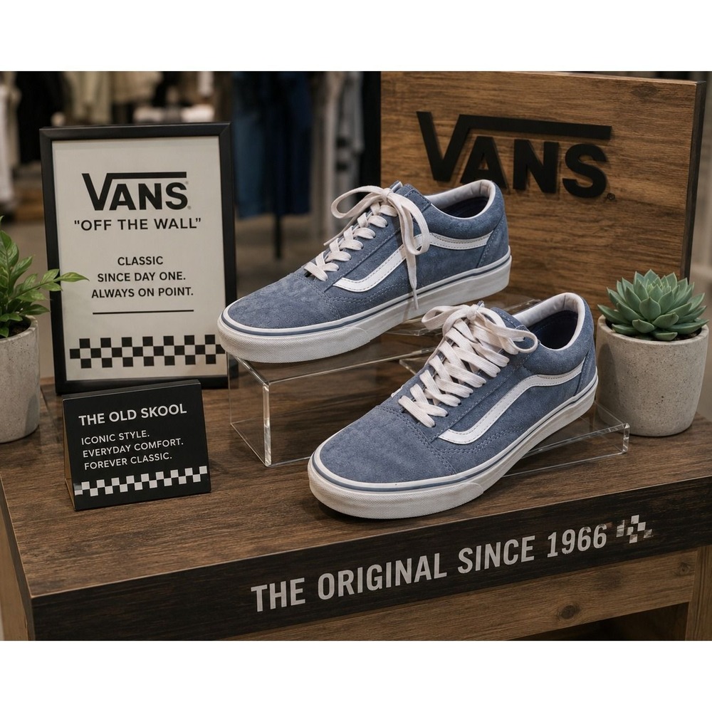 Vans Old Skool Blue Suede Water Repellent Sneakers Womens 9 Mens 7.5 Low Top